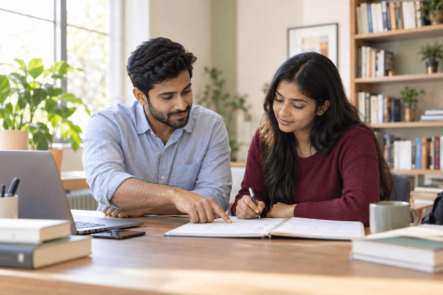 A tutor and an adult student at an example learning studio